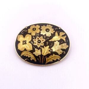 Vintage Damascene Brooch featuring Floral Motifs from Damascus